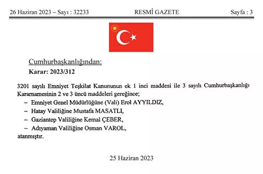 Resmi Gazete'de yayımlandı: 3 ile yeni vali atandı