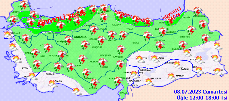 Hafta sonu plan yapacaklar dikkat! Meteoroloji’den 12 ile ‘sarı’ ve ‘turuncu’ kodlu uyarı (8 Temmuz hava durumu)