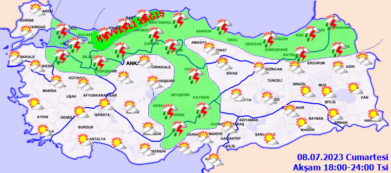 Hafta sonu plan yapacaklar dikkat! Meteoroloji’den 12 ile ‘sarı’ ve ‘turuncu’ kodlu uyarı (8 Temmuz hava durumu)