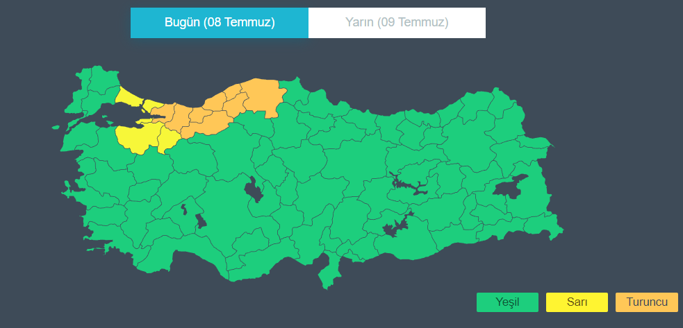 Hafta sonu plan yapacaklar dikkat! Meteoroloji’den 12 ile ‘sarı’ ve ‘turuncu’ kodlu uyarı (8 Temmuz hava durumu)