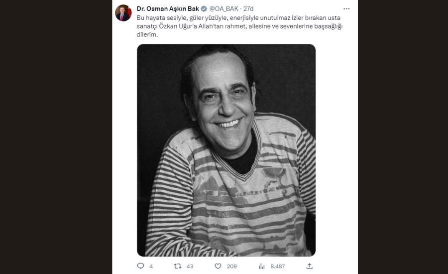 Sevenleri Özkan Uğur’un vefatı ilgili ne dediler? Özkan Uğur için yazılan başsağlığı mesajları…