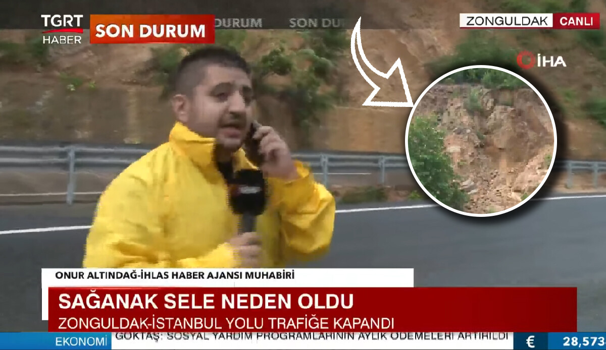 Yürekleri ağza getirdi! İHA muhabiri canlı yayında heyelana yakalandı