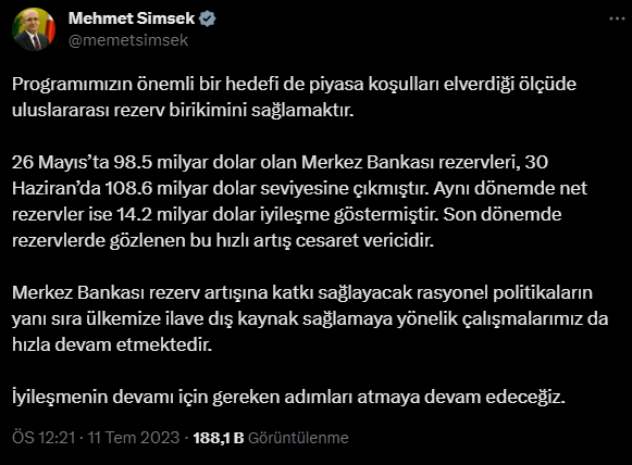 Son Dakika! Bakan Şimşek 'cesaret verici' diyerek duyurdu: Merkez Bankası rezervleri 10 milyar dolar yükseldi