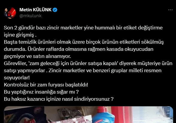 AK Partili Metin Külünk'ten market zincirlerine sert tepki:  AK Partili Metin Külünk'ten market zincirlerine sert tepki:
