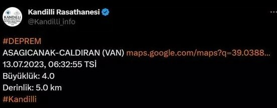 Van'da korkutan deprem!  Van'da korkutan deprem!