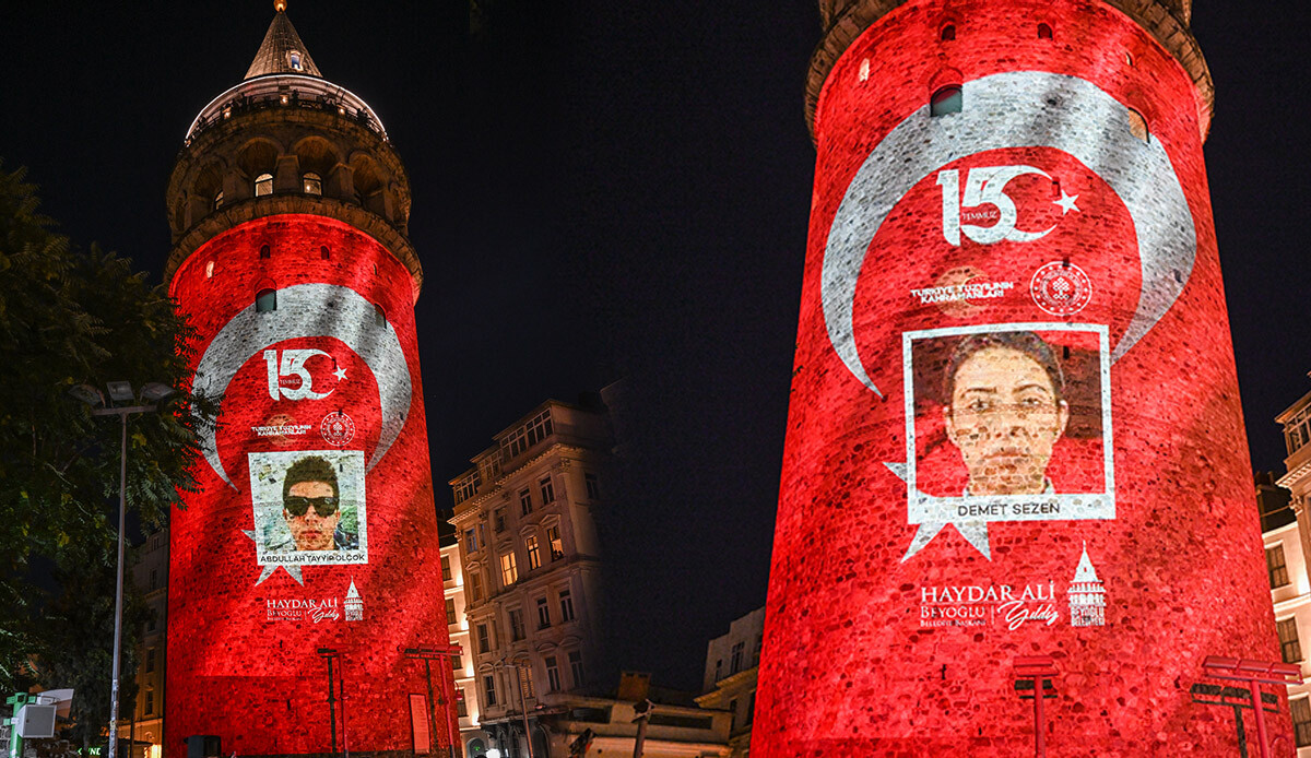 15 Temmuz şehitlerinin resimleri Galata Kulesi'ne yansıtıldı