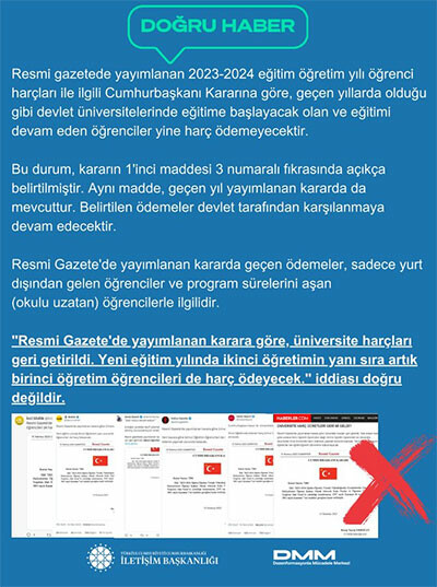 İletişim Başkanlığı'ndan açıklama geldi: Üniversite harçları geri geldi iddiası yalanlandı İletişim Başkanlığı'ndan açıklama geldi: Üniversite harçları geri geldi iddiası yalanlandı