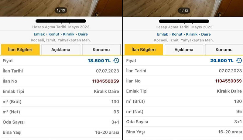 Aynı ev, iki farklı fiyat! Bir haftada 2 bin liralık artış isyan ettirdi Aynı ev, iki farklı fiyat! Bir haftada 2 bin liralık artış isyan ettirdi