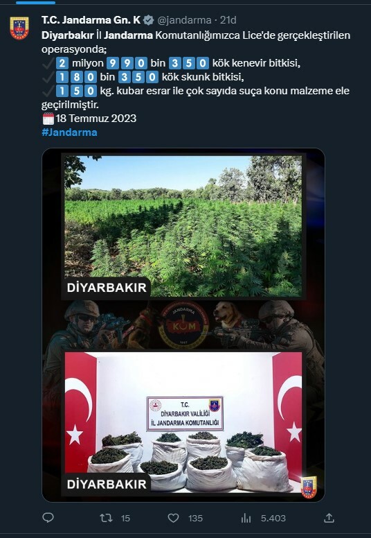 Diyarbakır’da milyonlarca kök kenevir ele geçirildi