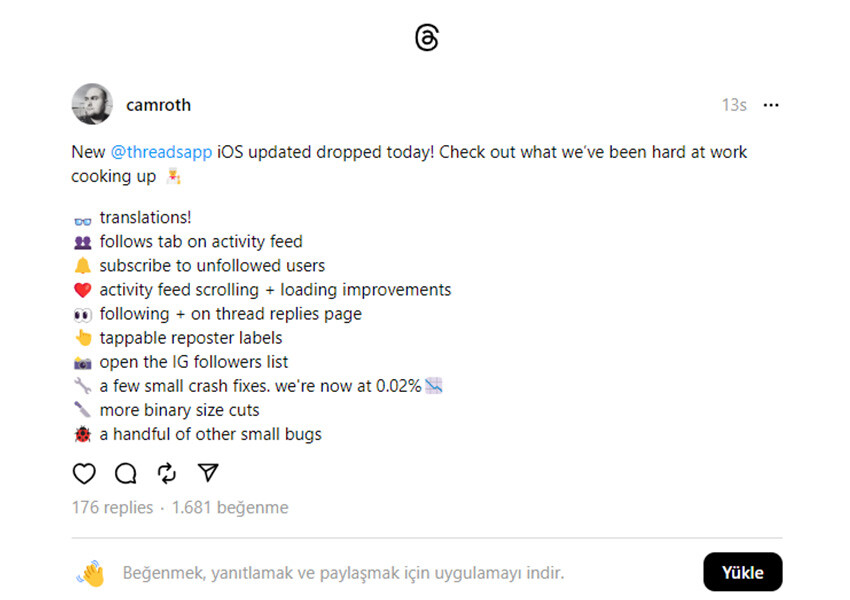 Threads'a beklenen özellikler geldi