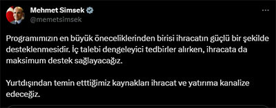 Son Dakika! Mehmet Şimşek'ten TCMB sonrası kritik açıklama: Yurtdışı kaynakları ihracat ve yatırıma gidecek Son Dakika! Mehmet Şimşek'ten TCMB sonrası kritik açıklama: Yurtdışı kaynakları ihracat ve yatırıma gidecek
