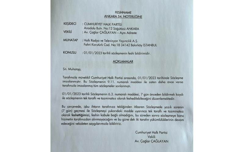 CHP, Halk TV ile yapılan tüm anlaşmalarını feshetti CHP, Halk TV ile yapılan tüm anlaşmalarını feshetti