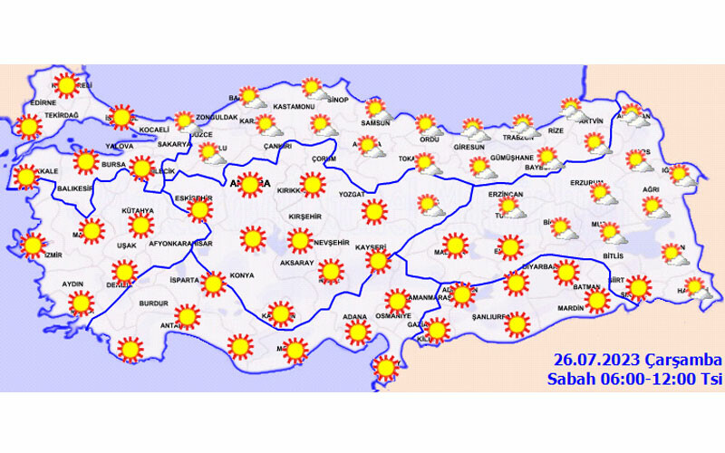 Tarihin en sıcak günü… Meteoroloji saat verdi: İstanbul başta olmak üzere 54 il için kırmızı alarm! (26 Temmuz hava durumu) Tarihin en sıcak günü… Meteoroloji saat verdi: İstanbul başta olmak üzere 54 il için kırmızı alarm! (26 Temmuz hava durumu)