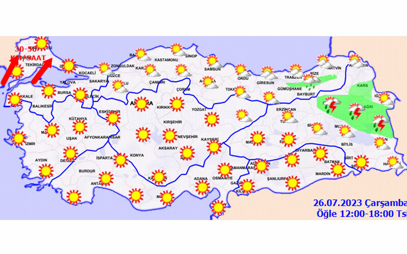 Tarihin en sıcak günü… Meteoroloji saat verdi: İstanbul başta olmak üzere 54 il için kırmızı alarm! (26 Temmuz hava durumu) Tarihin en sıcak günü… Meteoroloji saat verdi: İstanbul başta olmak üzere 54 il için kırmızı alarm! (26 Temmuz hava durumu)