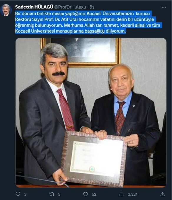 Saadettin Hülagü- Atıf Ural paylaşımı