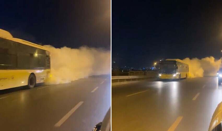 İETT otobüsünü görenler gözlerine inanamadı, arkasından çıkan dumanlarla yoluna devam etti