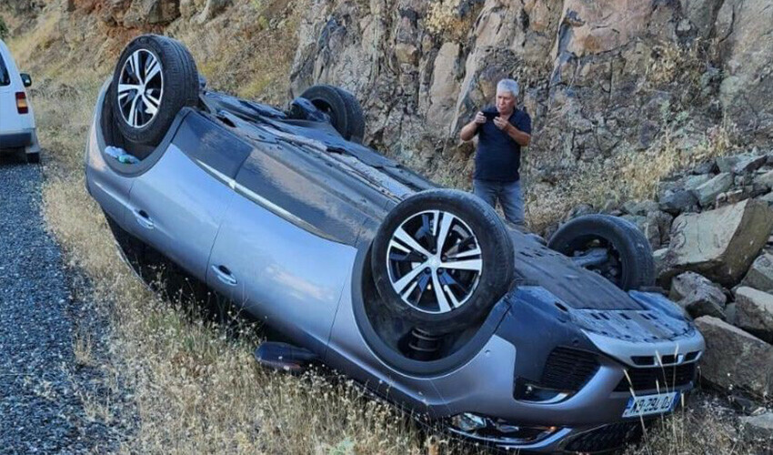 Yoluna çıkan yılanı ezmemek için aracıyla takla attı