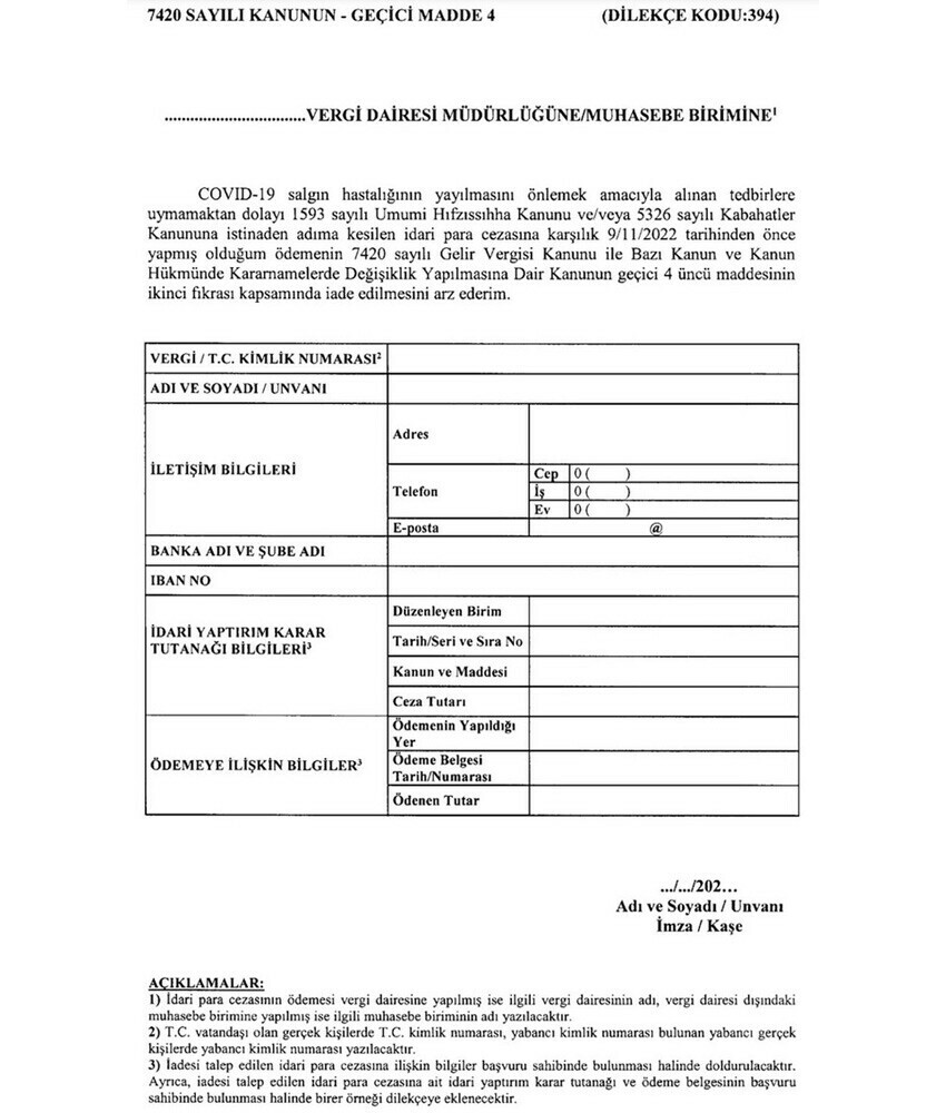 Koronavirüs cezaları iade edilecek: Başvuru formu Resmi Gazete'de yayımlandı, son tarih açıklandı Koronavirüs cezaları iade edilecek: Başvuru formu Resmi Gazete'de yayımlandı, son tarih açıklandı