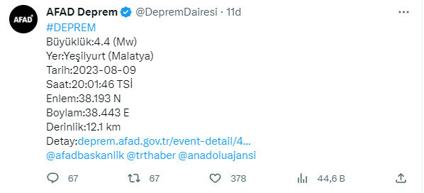 Son dakika: Malatya yeniden sallandı (AFAD, Kandilli Rasathanesi son depremler)