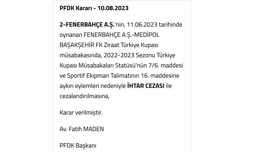 PFDK son kararı açıkladı! Fenerbahçe 5 yıldızla sahaya çıkmıştı