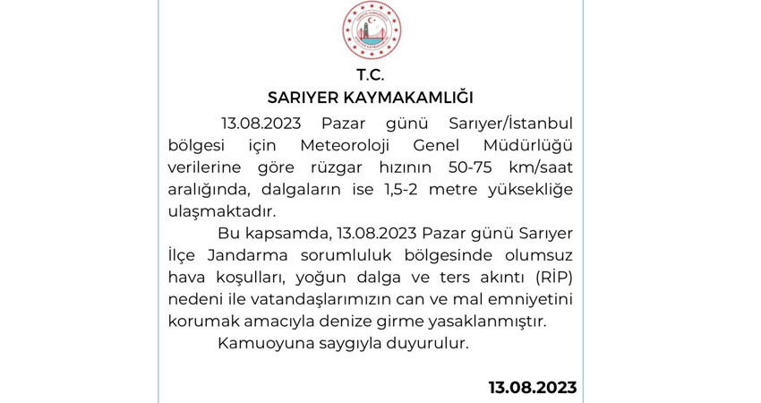 Sarıyer’de denize girecekler dikkat! Kaymakamlık duyurdu: Yasak geldi