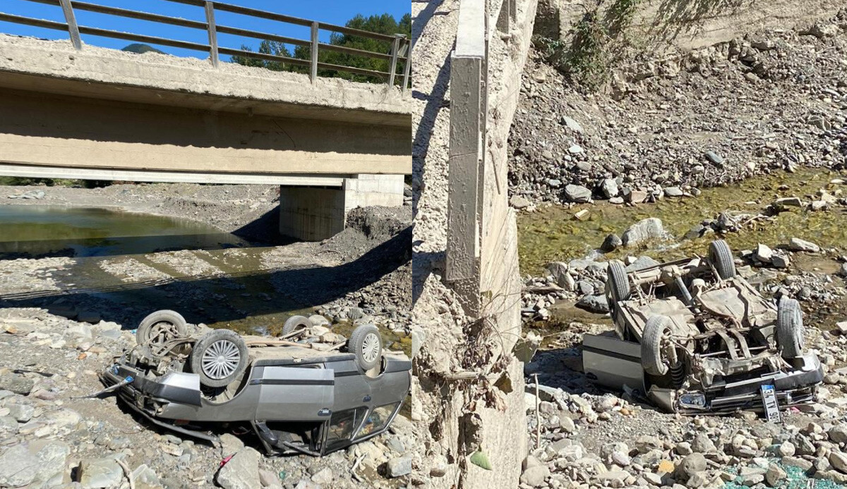 Virajı alamayan araç köprüden uçtu: 2 yaralı Virajı alamayan araç köprüden uçtu: 2 yaralı