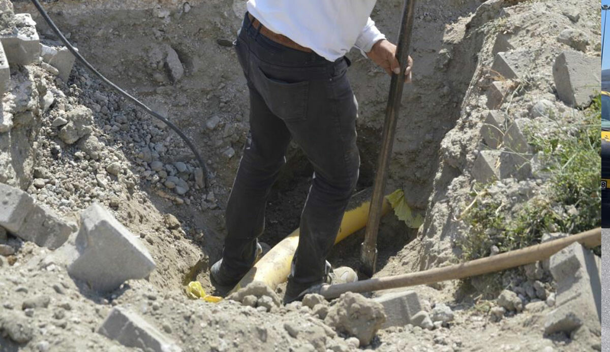 Doğal gaz borusu zarar gördü, panik yaşandı Doğal gaz borusu zarar gördü, panik yaşandı