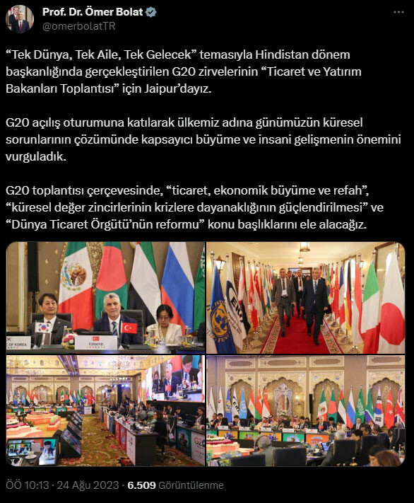 G20 Ticaret Bakanları toplantısı başladı: Bakan Bolat'tan ekonomik büyüme ve refah mesajı