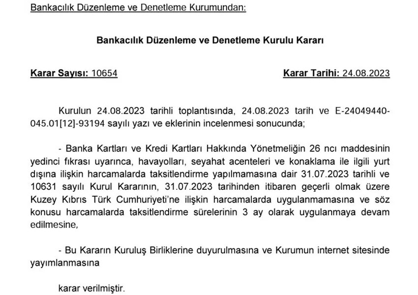 BDDK’dan KKTC kararı: 3 taksit imkanı devam edecek BDDK’dan KKTC kararı: 3 taksit imkanı devam edecek