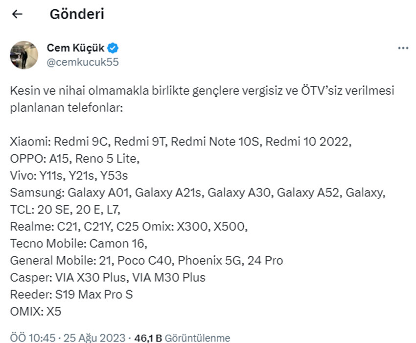 Vergisiz telefon satışına ilişkin yeni iddia! Türkiye'de üretilen telefon modelleri listelendi Vergisiz telefon modelleri