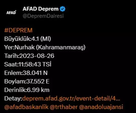 Kahramanmaraş’ta deprem mi oldu, nerede, kaç büyüklüğünde? 26 Ağustos Cumartesi AFAD ve Kandilli Rasathanesi Son Depremler Listesi Kahramanmaraş’ta deprem mi oldu, nerede, kaç büyüklüğünde? 26 Ağustos Cumartesi AFAD ve Kandilli Rasathanesi Son Depremler Listesi