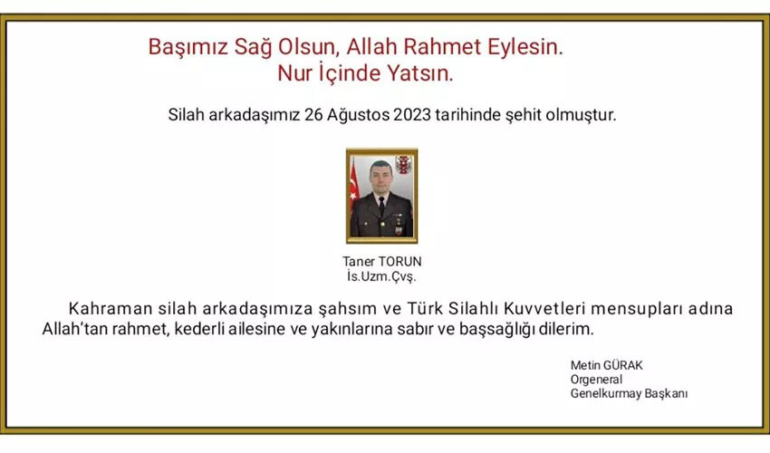 Cumhurbaşkanı Erdoğan'dan Pençe-Kilit şehidi Taner Torun'un ailesine taziye mesajı