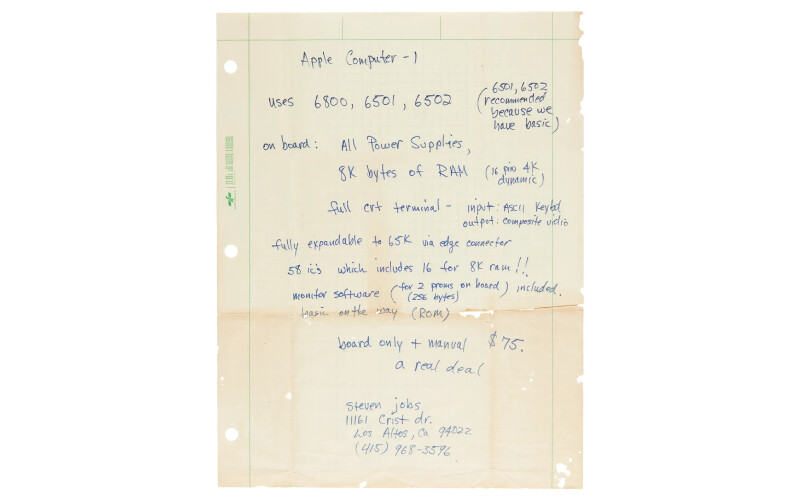 Steve Jobs tarafından yazılan Apple-1 reklamı rekor fiyata satıldı