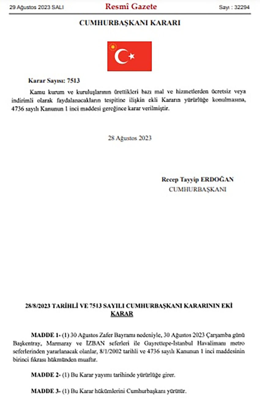 Resmi Gazete'de yayımlandı: Metro hatları 30 Ağustos'ta ücretsiz Resmi Gazete'de yayımlandı: Metro hatları 30 Ağustos'ta ücretsiz