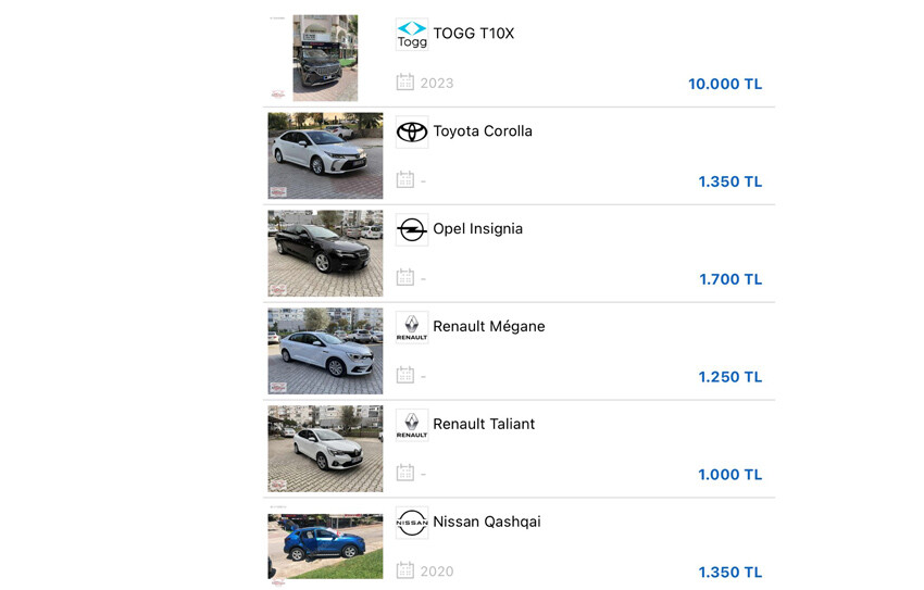 Kiralık Togg para basıyor