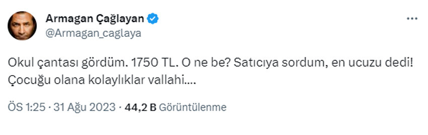 Armağan Çağlayan en ucuz okul çantası fiyatına şaşırdı: O ne be! Armağan Çağlayan en ucuz okul çantası fiyatına şaşırdı: O ne be!