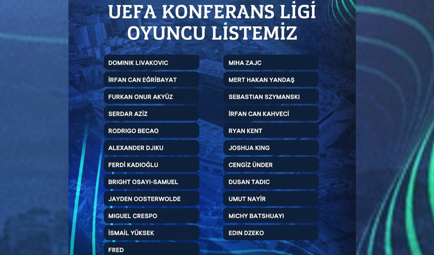 Fenerbahçe, UEFA kadrosunu bildirdi! İsmail Kartal yeni transfer liste dışı bıraktı Fenerbahçe, UEFA kadrosunu bildirdi! İsmail Kartal yeni transfer liste dışı bıraktı