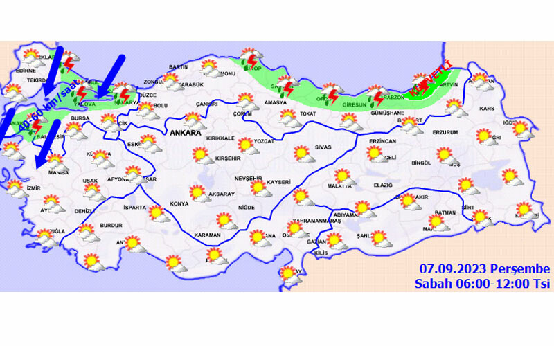 Meteoroloji’den 11 il için ‘sarı’ alarm: Sel, su baskını, fırtına…  Saat verildi! (7 Eylül 2023 hava durumu raporu)