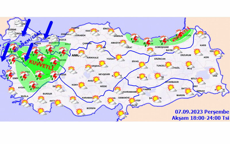 Meteoroloji’den 11 il için ‘sarı’ alarm: Sel, su baskını, fırtına…  Saat verildi! (7 Eylül 2023 hava durumu raporu)