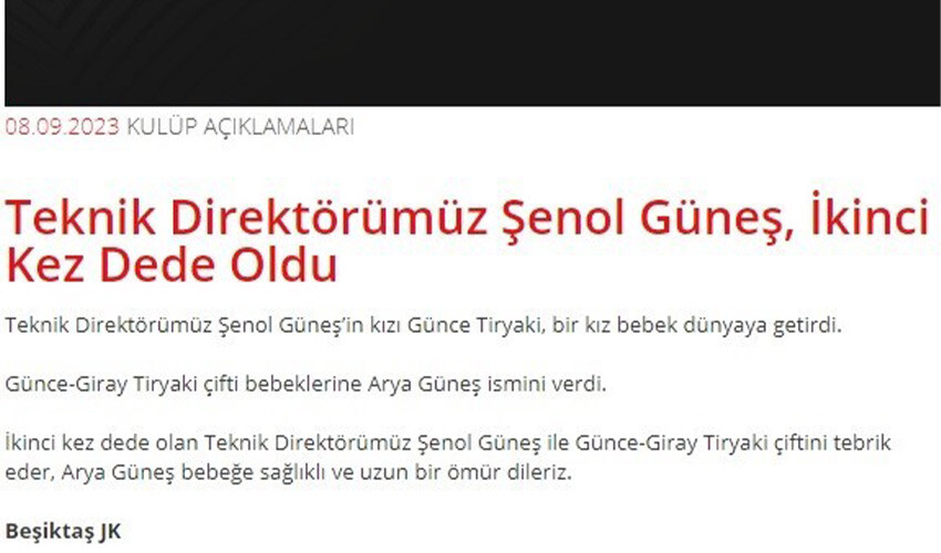 Şenol Güneş ikinci kez torun sevinci yaşadı Şenol Güneş ikinci kez torun sevinci yaşadı