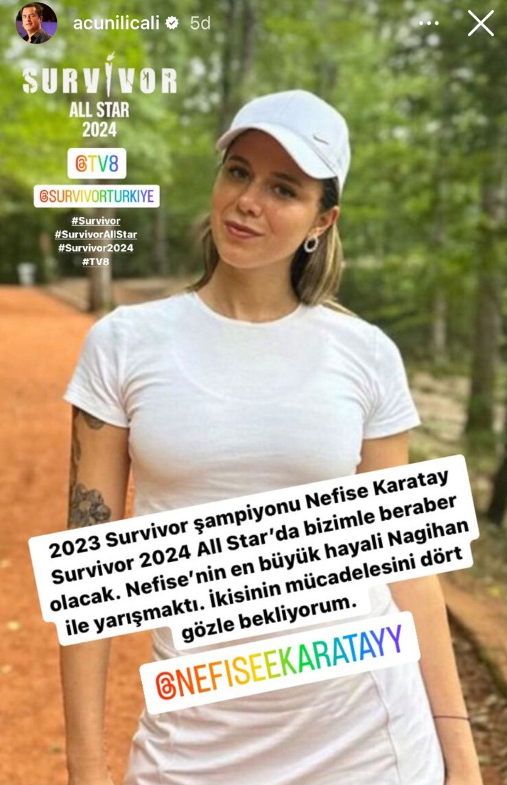 Acun Ilıcalı 10. yarışmacıyı açıkladı! Geçen yılın şampiyonu Survivor All Star 2024 kadrosunda Acun Ilıcalı 10. yarışmacıyı açıkladı! Geçen yılın şampiyonu Survivor All Star 2024 kadrosunda