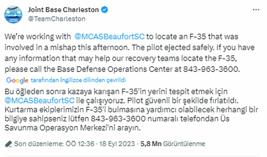 ABD firari F-35 savaş uçağını arıyor! Askeri yetkililer halktan yardım istedi