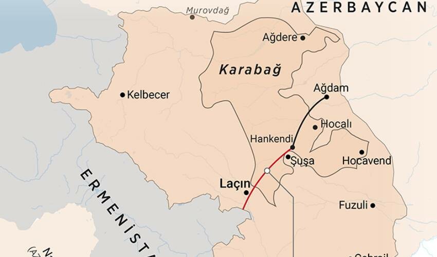 Karabağ'ın günümüzdeki (2023) haritası