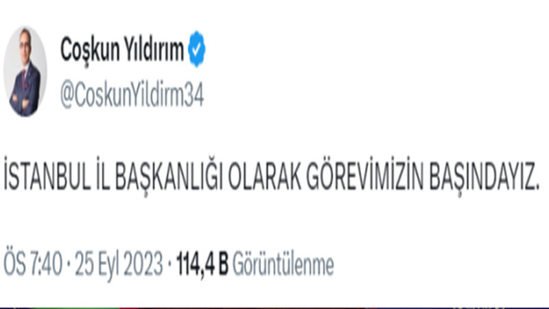 coşkun yıldırım- görevimizin başındayız- tweet