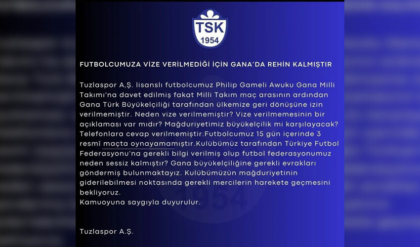 TFF 1. Lig'de şok gelişme: Tuzlaspor futbolcusu Philip Gameli Awuku rehin alındı TFF 1. Lig'de şok gelişme: Tuzlaspor futbolcusu Philip Gameli Awuku rehin alındı