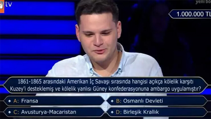 Kim Milyoner Olmak İster? yarışmasında tarihi an! 1 milyon TL'lik soruyu açtıran Ahmet Talha Dağlı kimdir? İşte soru ve cevabı Kim Milyoner Olmak İster? yarışmasında tarihi an! 1 milyon TL'lik soruyu açtıran Ahmet Talha Dağlı kimdir? İşte soru ve cevabı