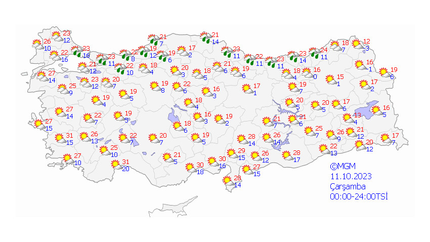 11 EKİM 2023 HAVA DURUMU