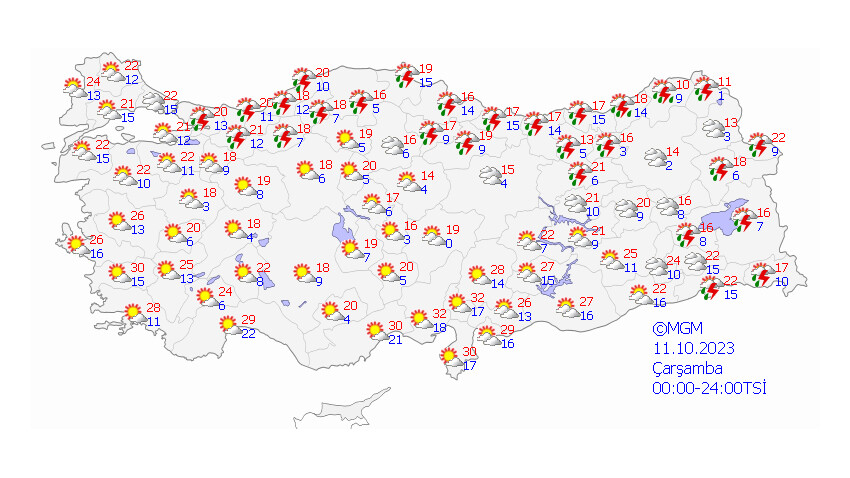 Meteoroloji tek tek açıkladı! 12 il için sağanak ve fırtına uyarısı  Meteoroloji tek tek açıkladı! 12 il için sağanak ve fırtına uyarısı