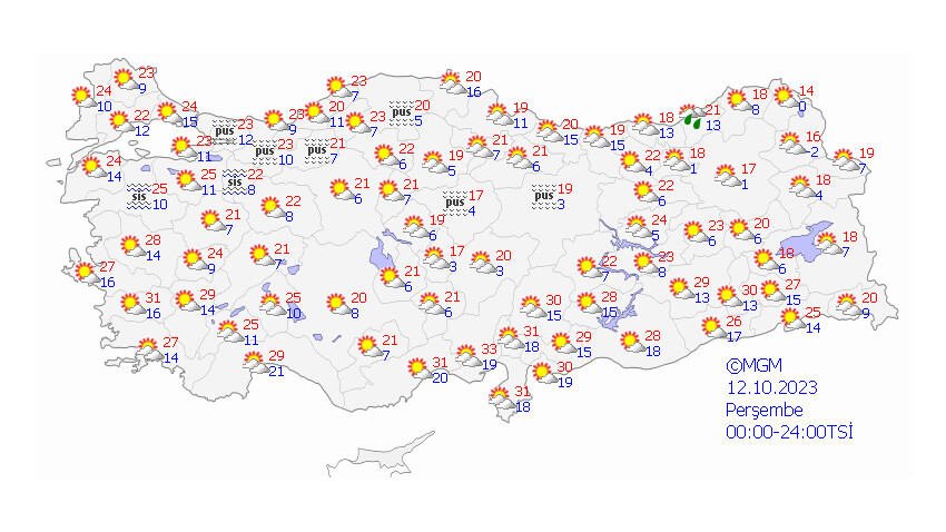 12 EKİM 2023 HAVA DURUMU