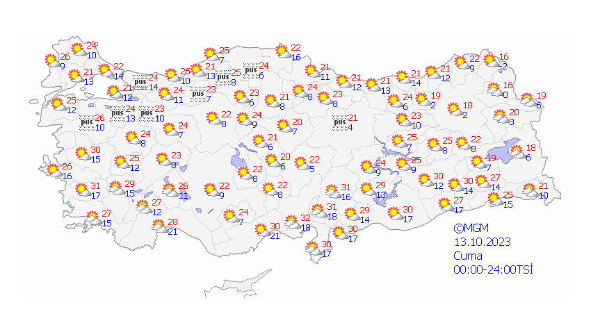 13 EKİM 2023 HAVA DURUMU